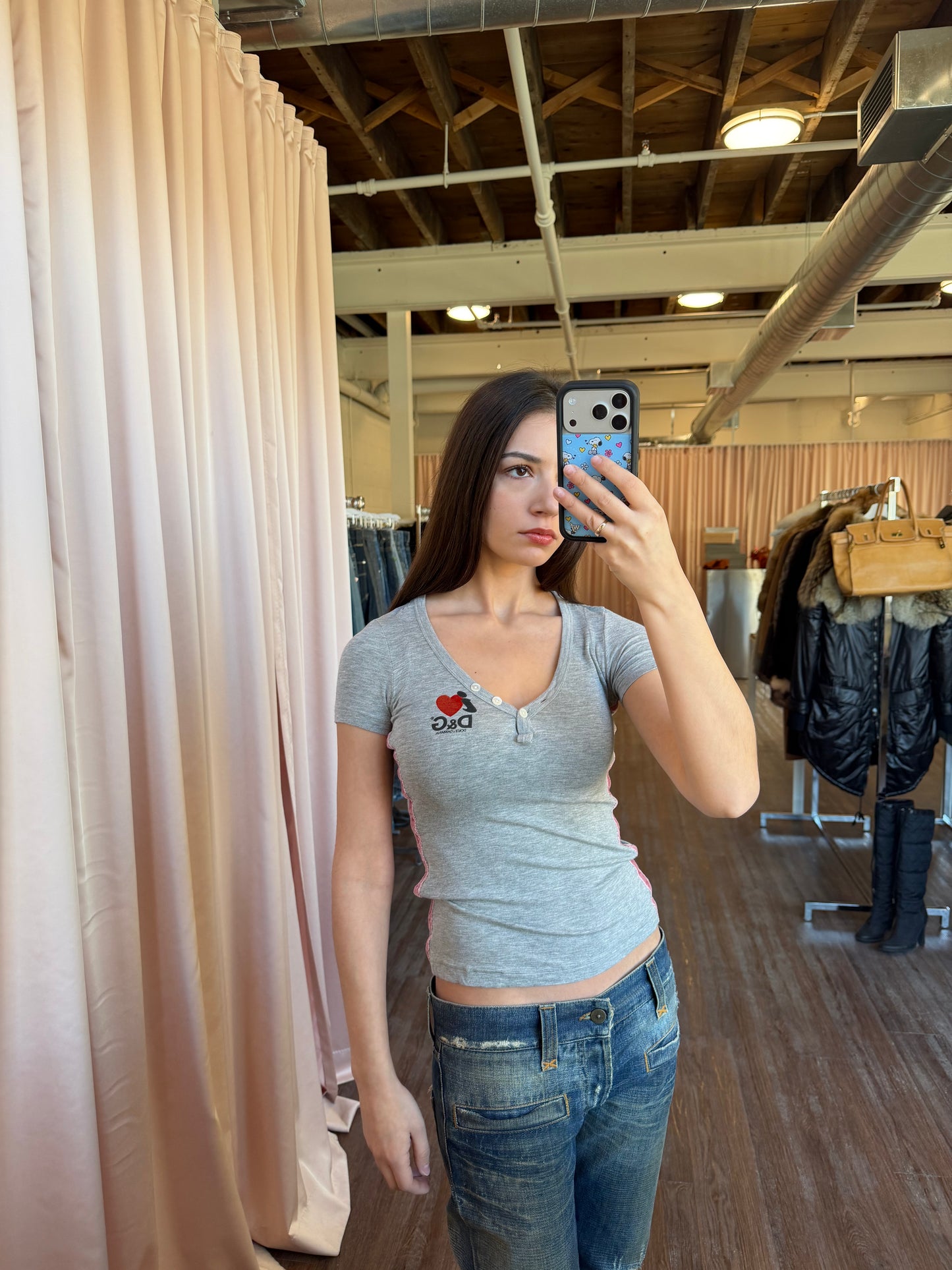 D&G Grey Graphic Short Sleeve Henley