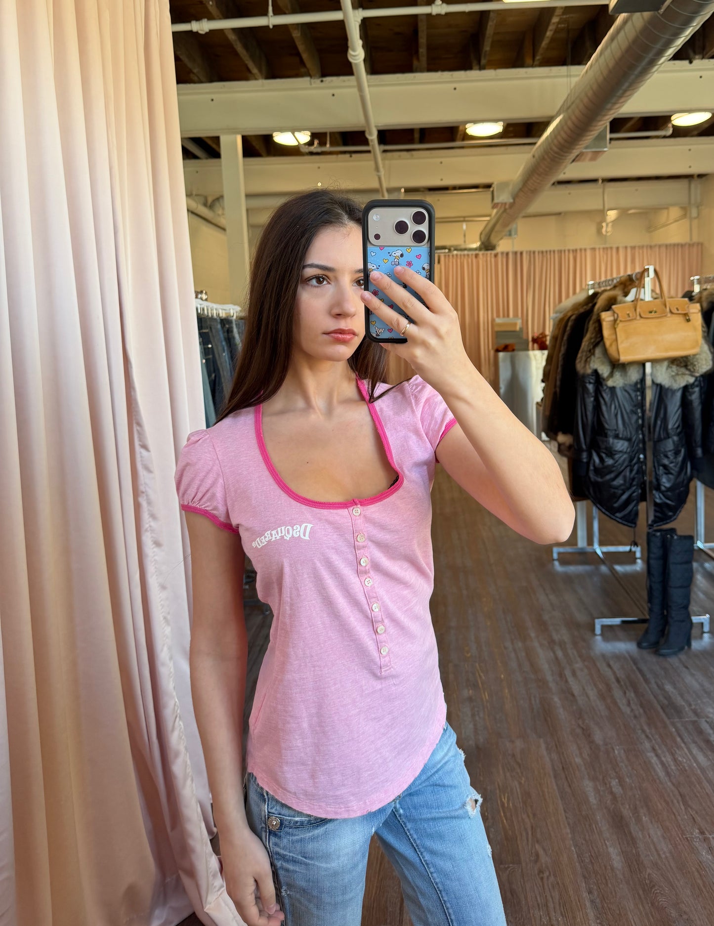 Dsquared2 Pink Short Sleeve Henley