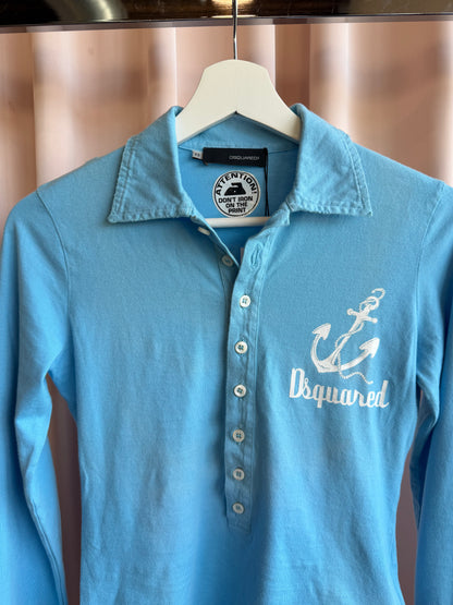 Dsquared2 Blue Anchor Long Sleeve Polo
