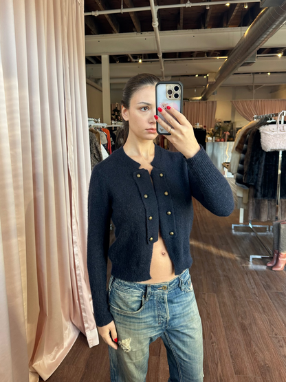 Navy Mohair Blend Cardigan