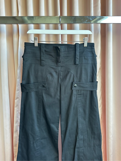 Black Low Rise Flare Strap Pants