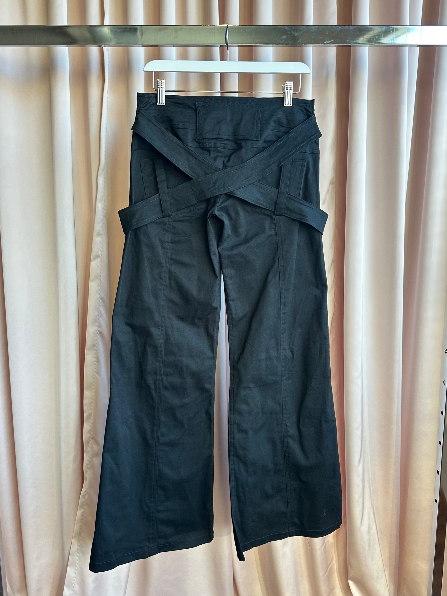Black Low Rise Flare Strap Pants