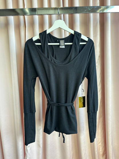 Black Double Layer Wrap Top