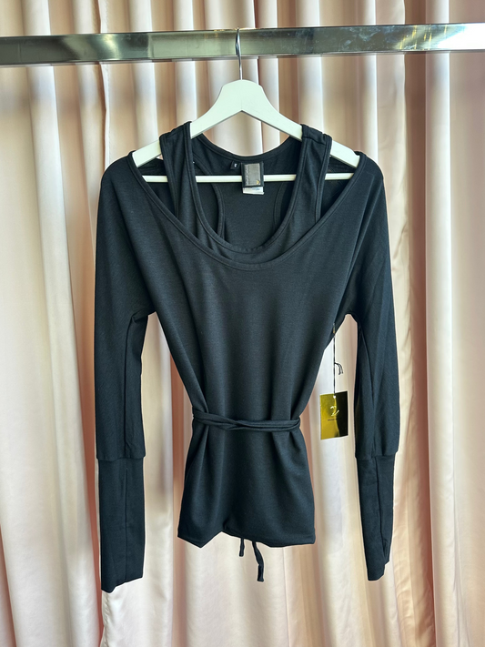 Black Double Layer Wrap Top