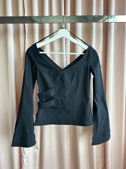 Black Flare Sleeve V Neck