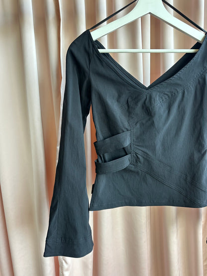 Black Flare Sleeve V Neck