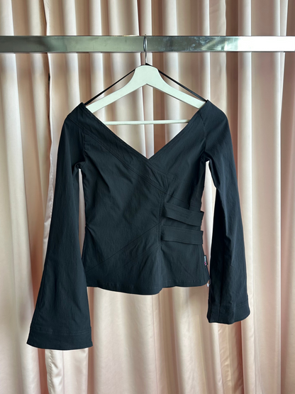 Black Flare Sleeve V Neck