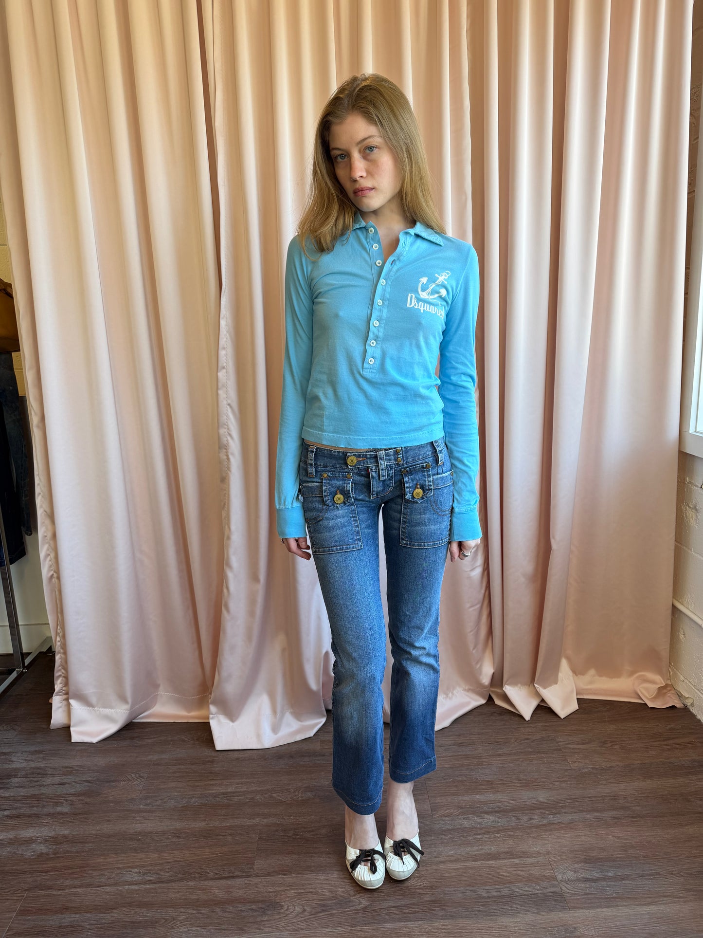 Dsquared2 Blue Anchor Long Sleeve Polo