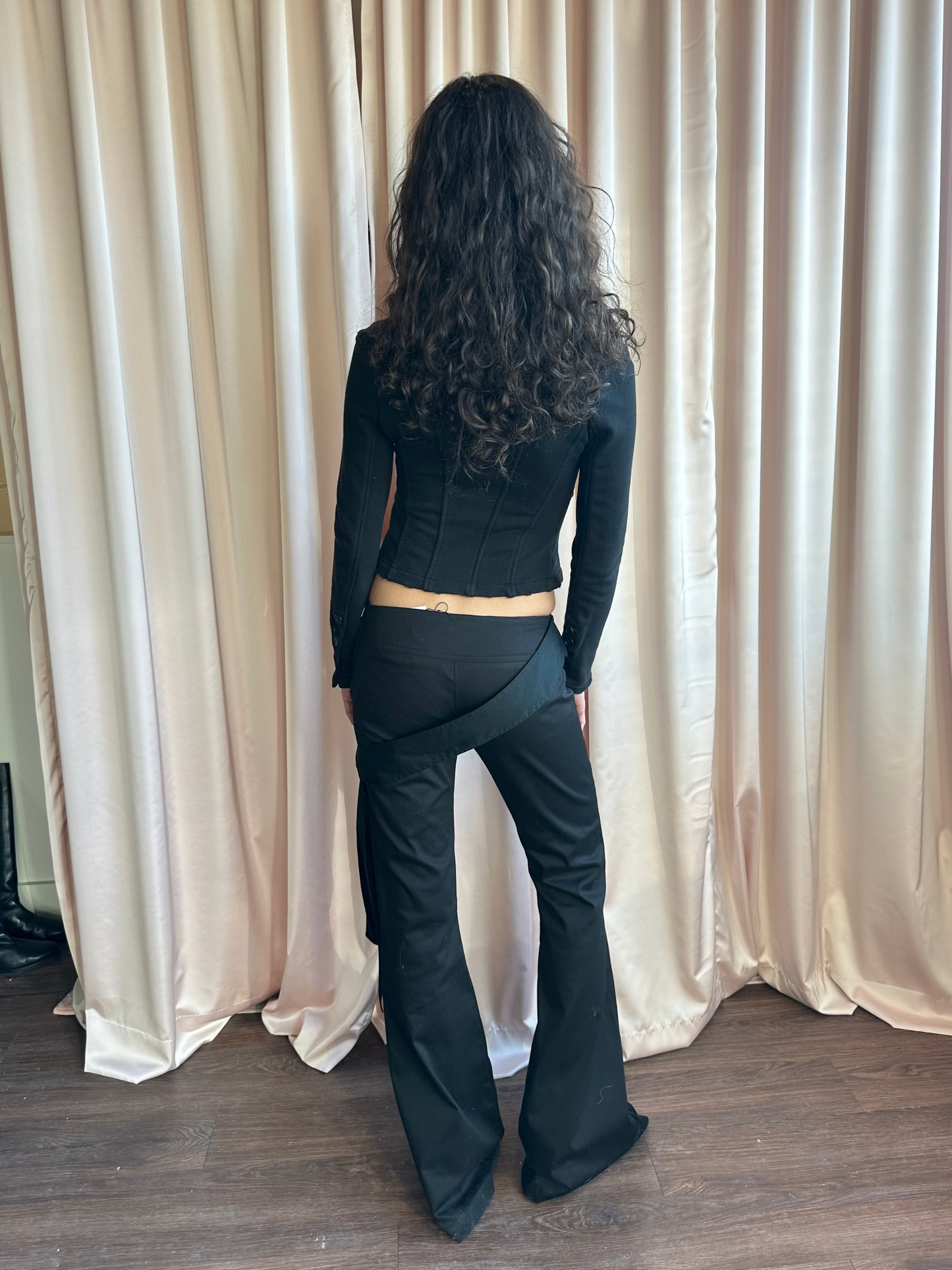 Black Lowrise Flare Pants with Sash
