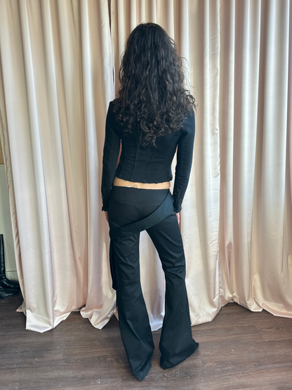 Black Lowrise Flare Pants with Sash