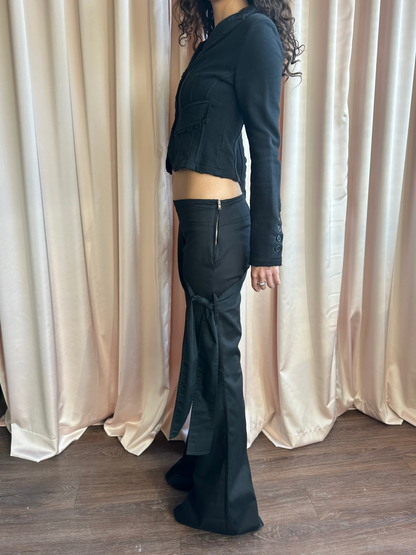 Black Lowrise Flare Pants with Sash