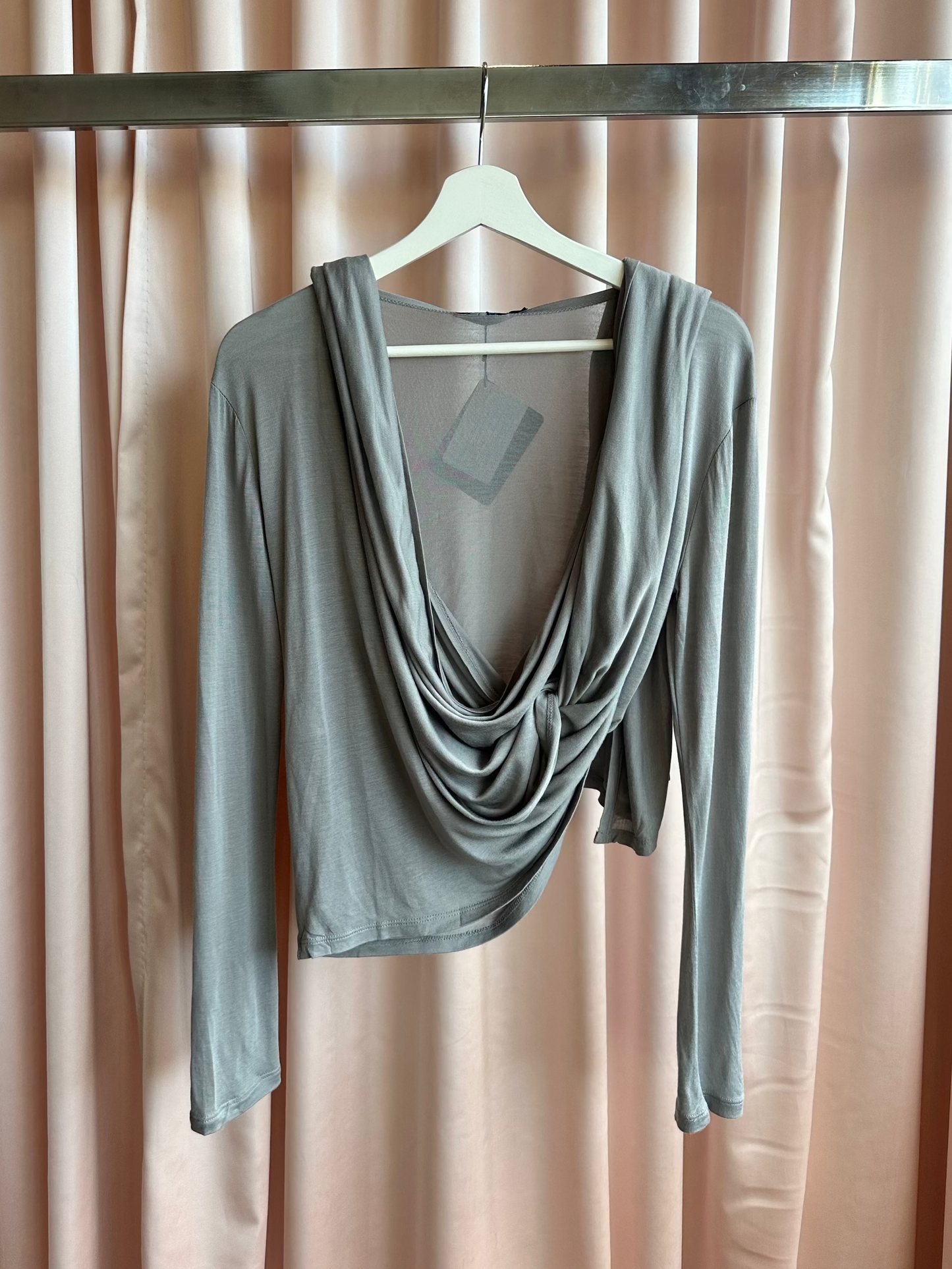 Grey Long Sleeve Wrap Top