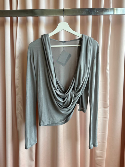 Grey Long Sleeve Wrap Top