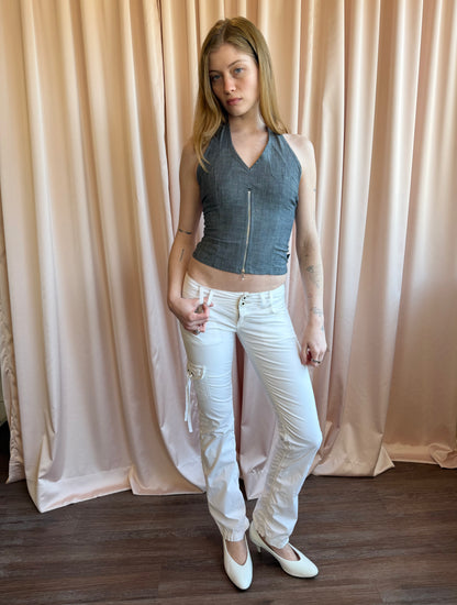 1990's Grey Zipper Halter Top