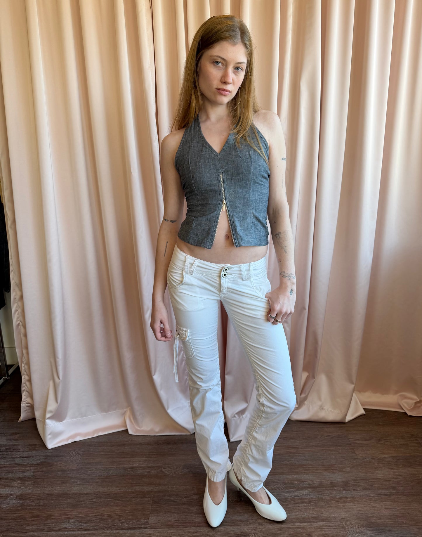 1990's Grey Zipper Halter Top