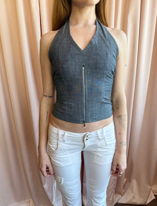 1990's Grey Zipper Halter Top