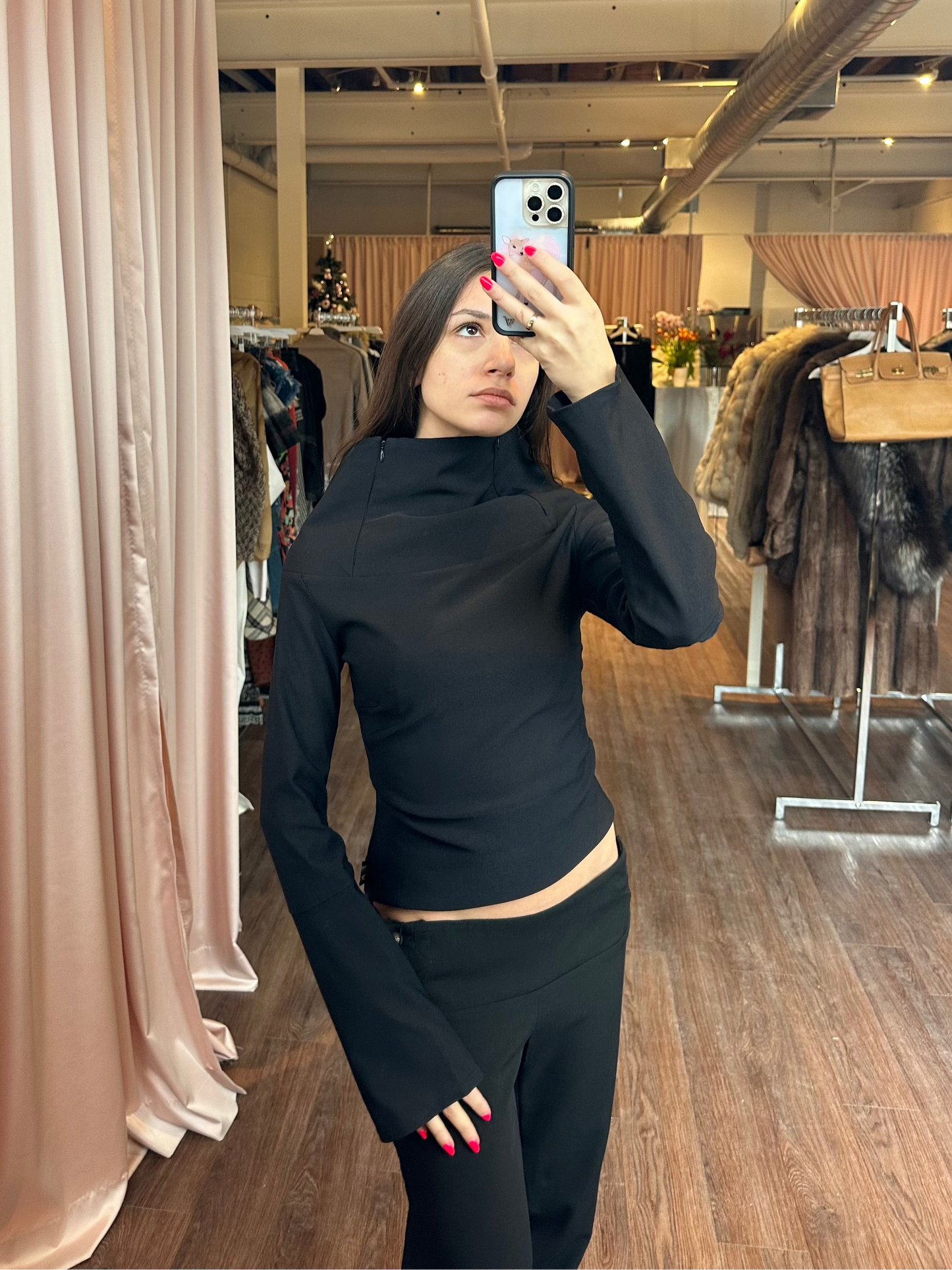 Black High Neck Zip Up Long Sleeve