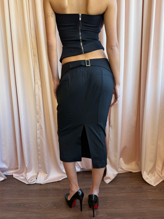 Gucci by Tom Ford 2003 Black Low Rise Pencil Midi Skirt Vintage