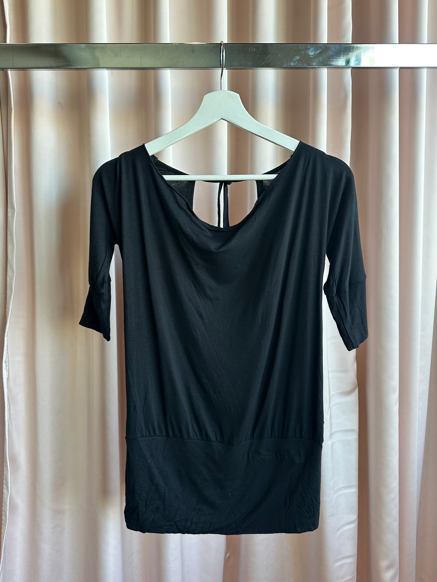 Black Off the Shoulder Tie Back Shirt