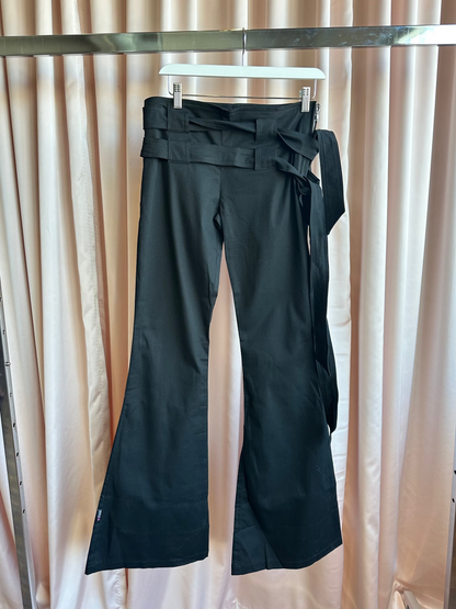 Black Low Rise Pants with Double Belted Waist