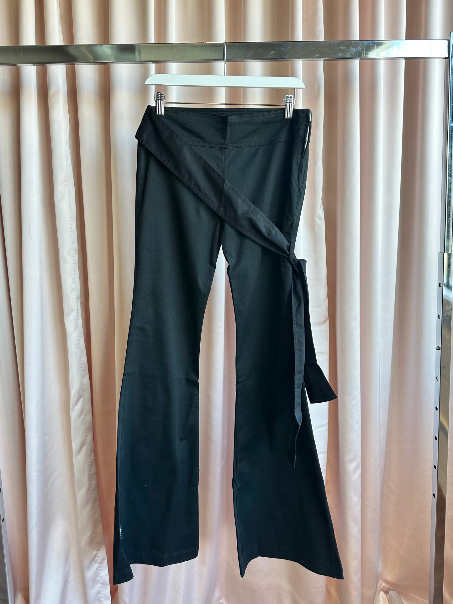 Black Lowrise Flare Pants with Sash