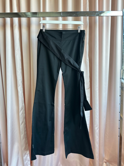 Black Lowrise Flare Pants with Sash