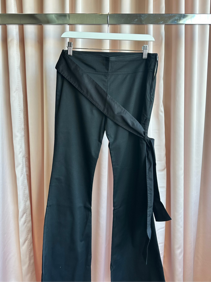 Black Lowrise Flare Pants with Sash