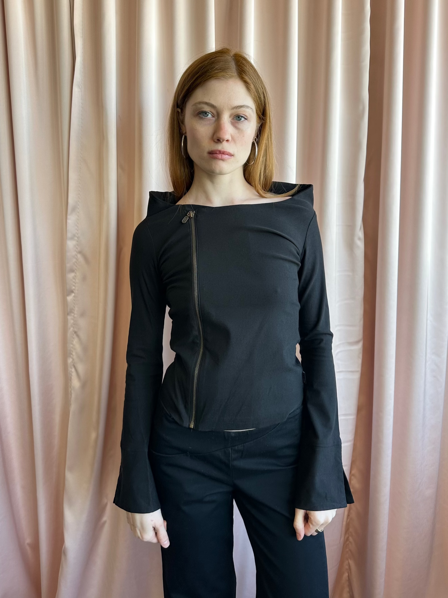 Black Asymmetric Zipper Long Sleeve