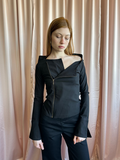 Black Asymmetric Zipper Long Sleeve