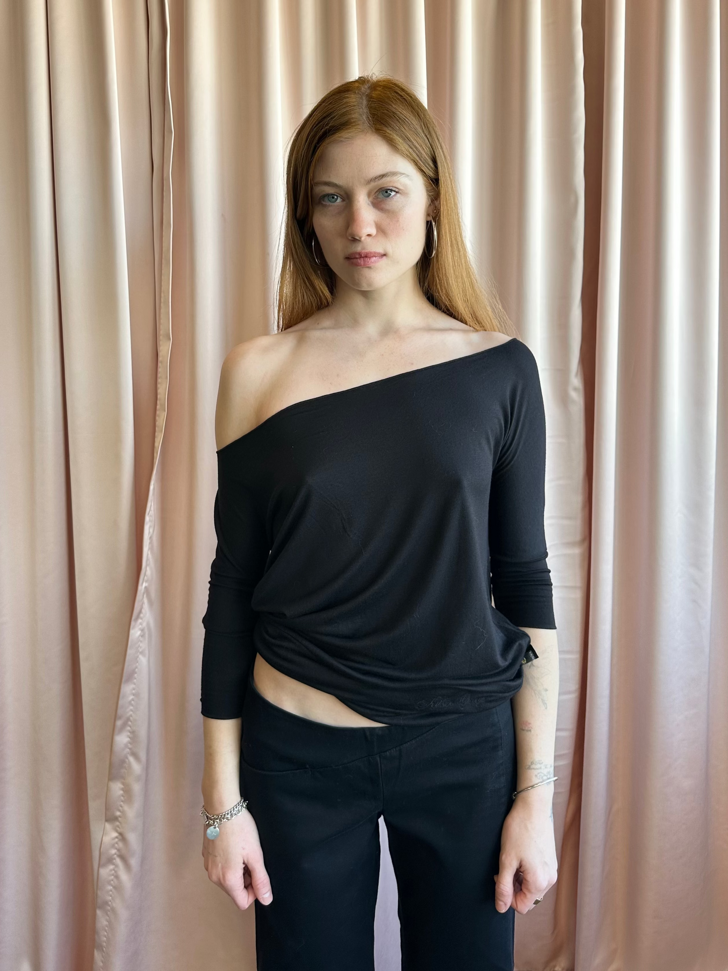 Black Off the Shoulder Tie Back Shirt