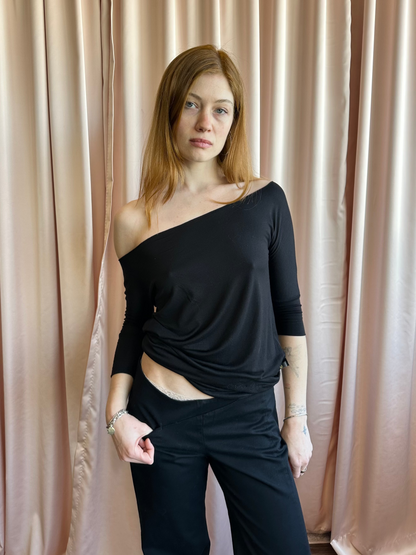 Black Off the Shoulder Tie Back Shirt