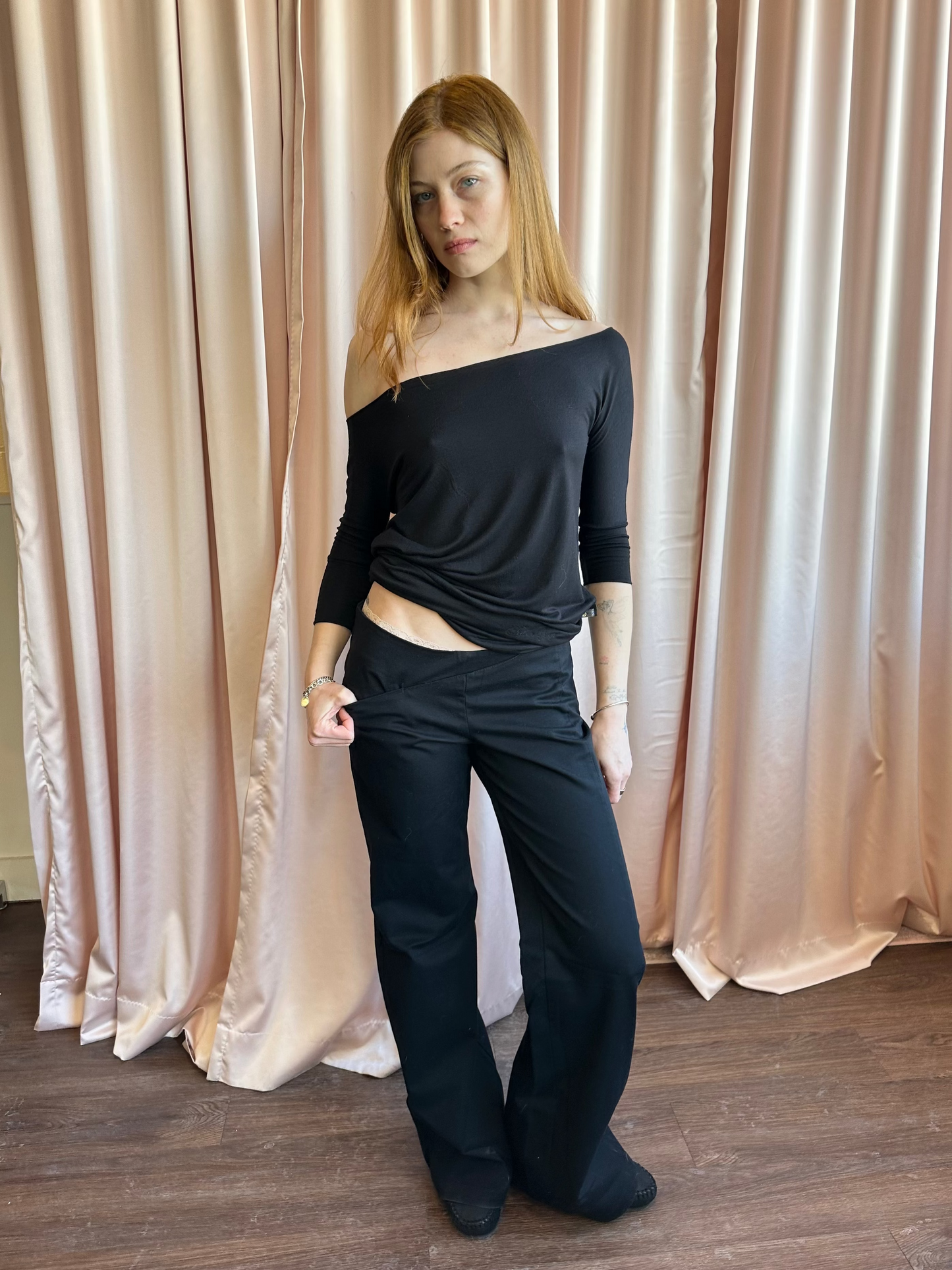 Black Off the Shoulder Tie Back Shirt