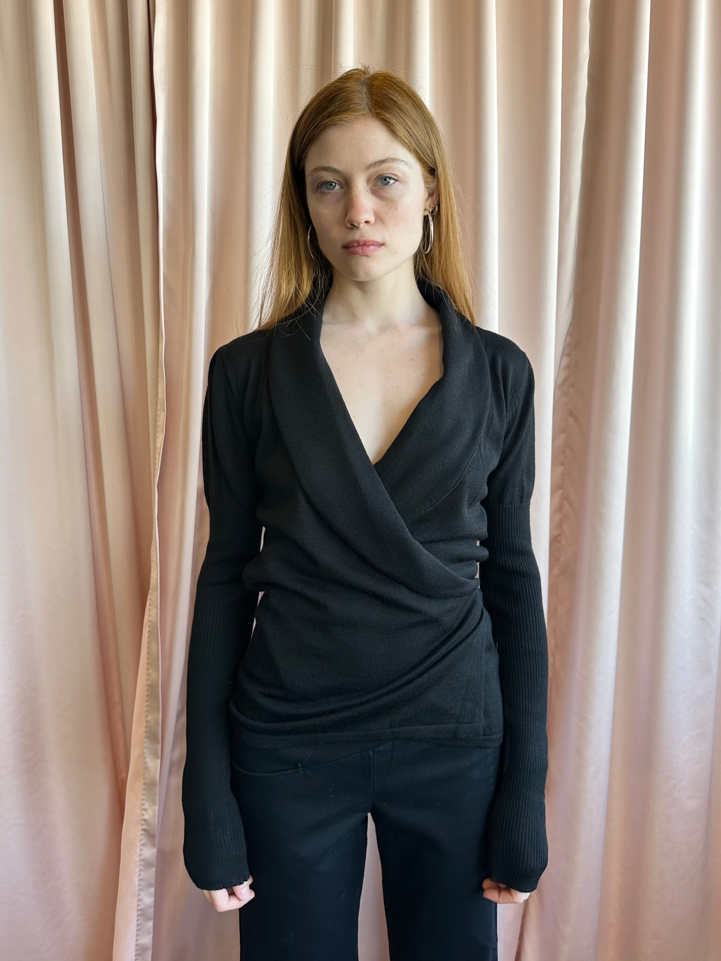 Black Long Sleeve Wrap Top