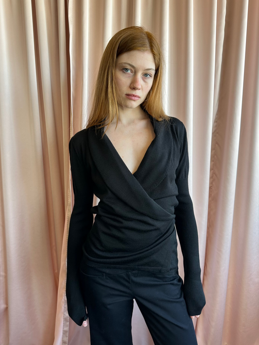 Black Long Sleeve Wrap Top