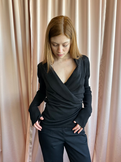 Black Long Sleeve Wrap Top