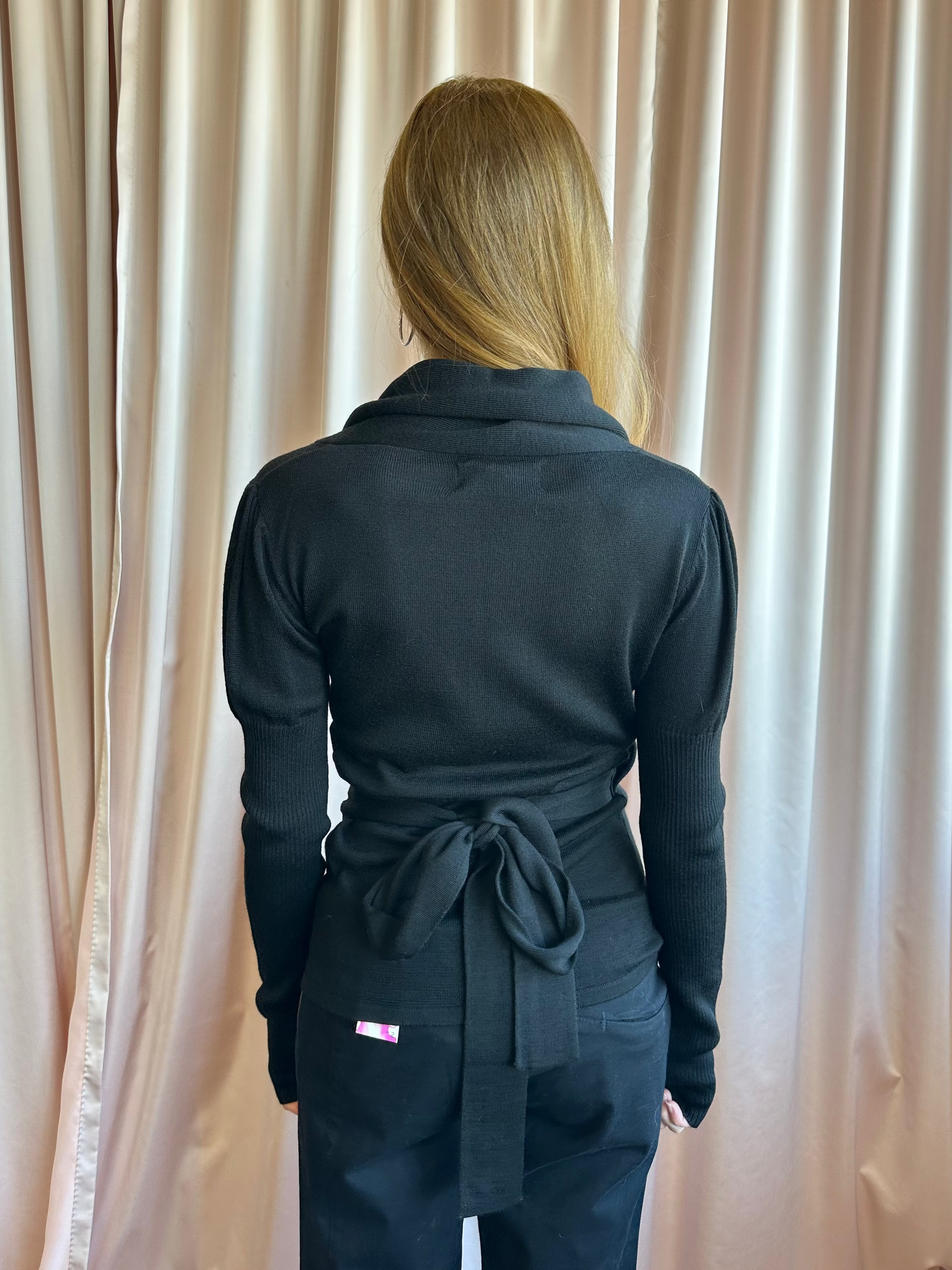 Black Long Sleeve Wrap Top