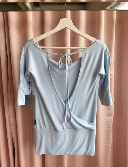 2000's Blue Off the Shoulder Tie Back Shirt