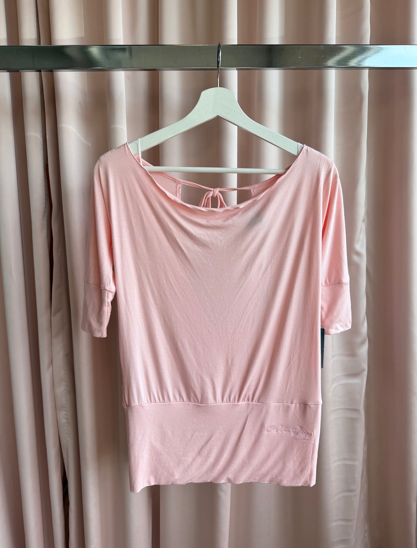 2000's Pink Off the Shoulder Tie Back Shirt