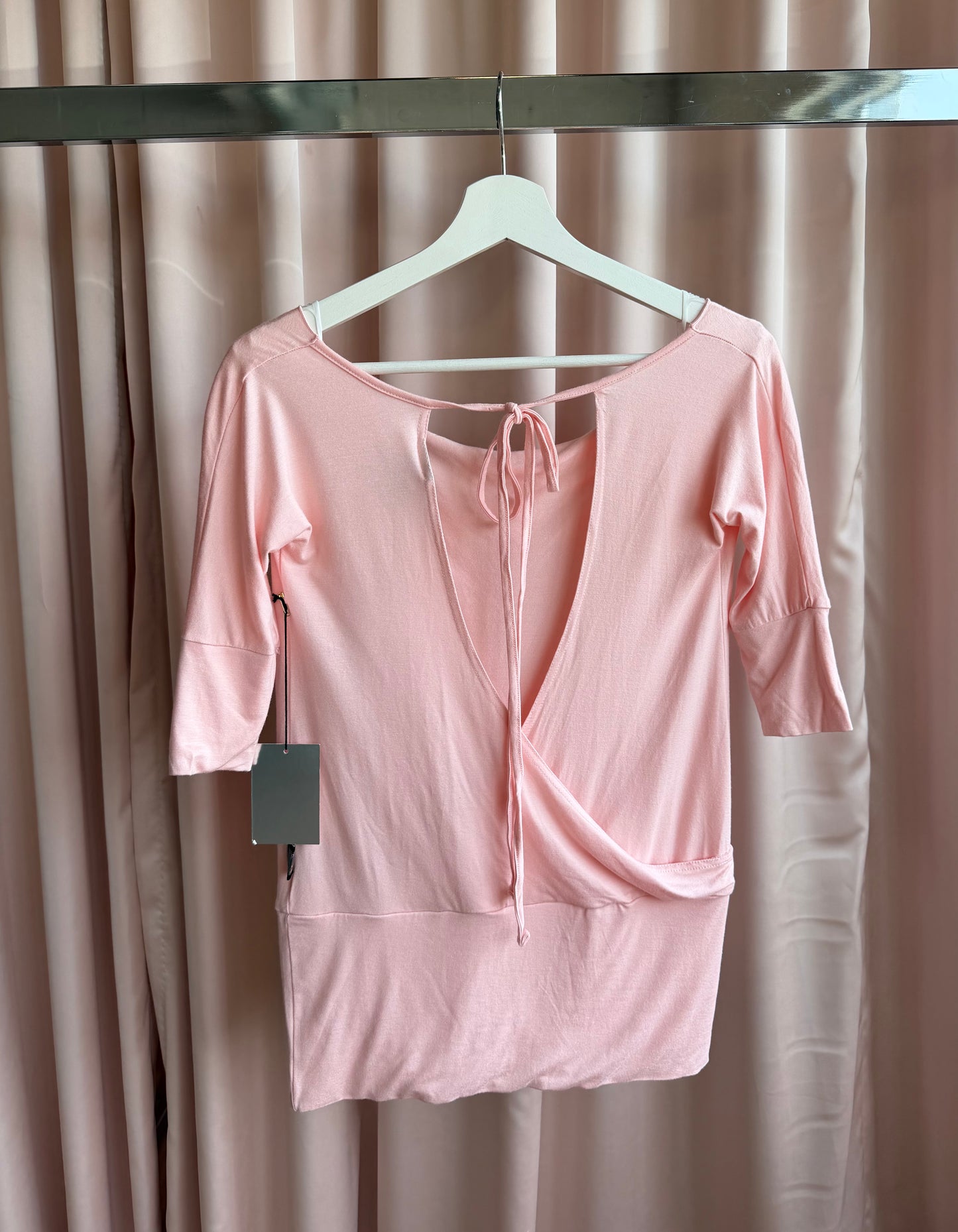 2000's Pink Off the Shoulder Tie Back Shirt