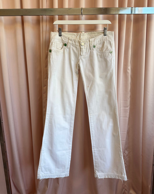 Dsquared2 Marijuana Leaf White Flare Jeans