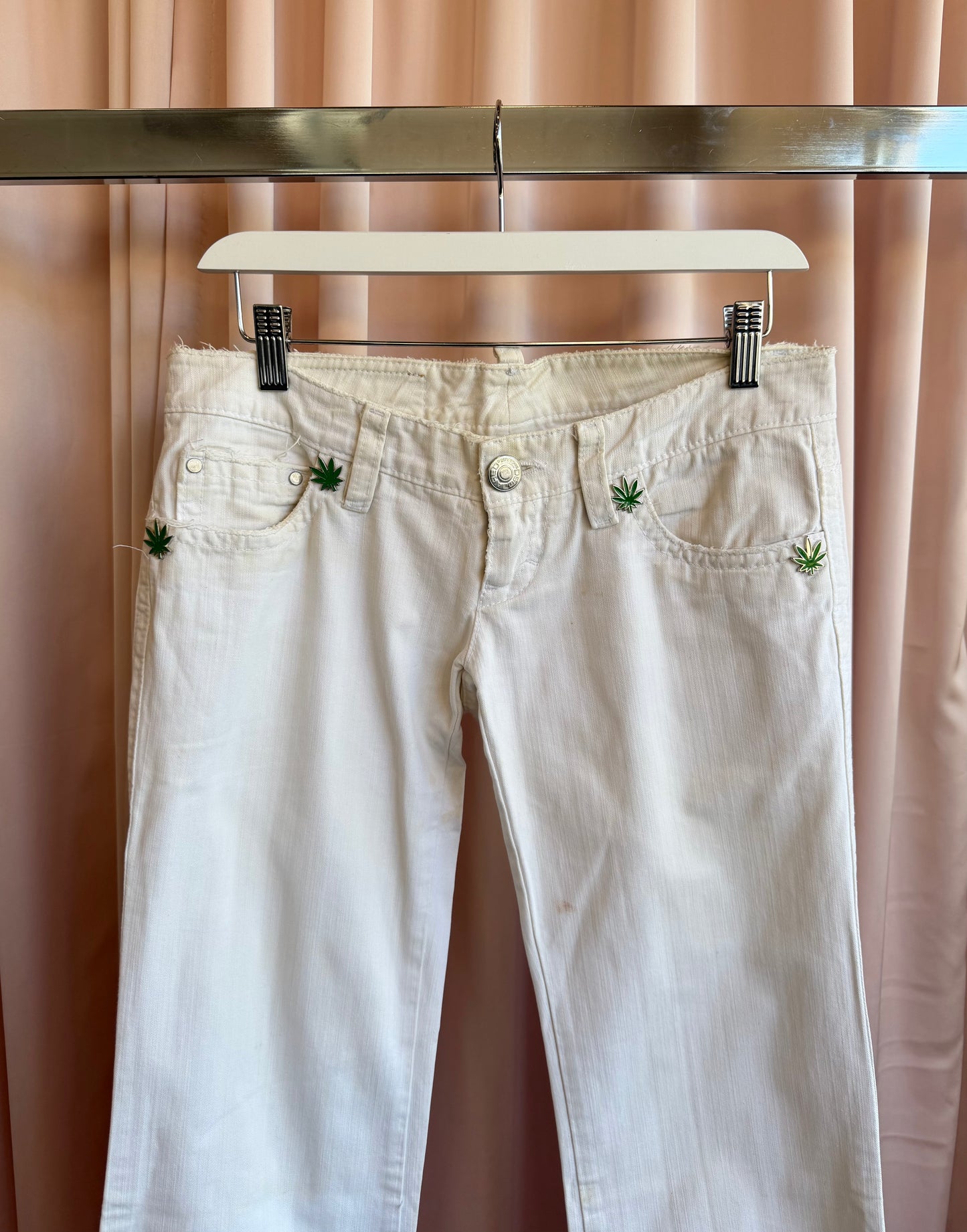 Dsquared2 Marijuana Leaf White Flare Jeans
