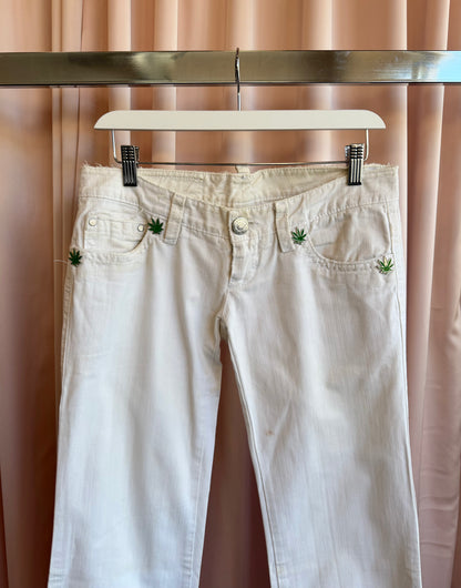 Dsquared2 Marijuana Leaf White Flare Jeans