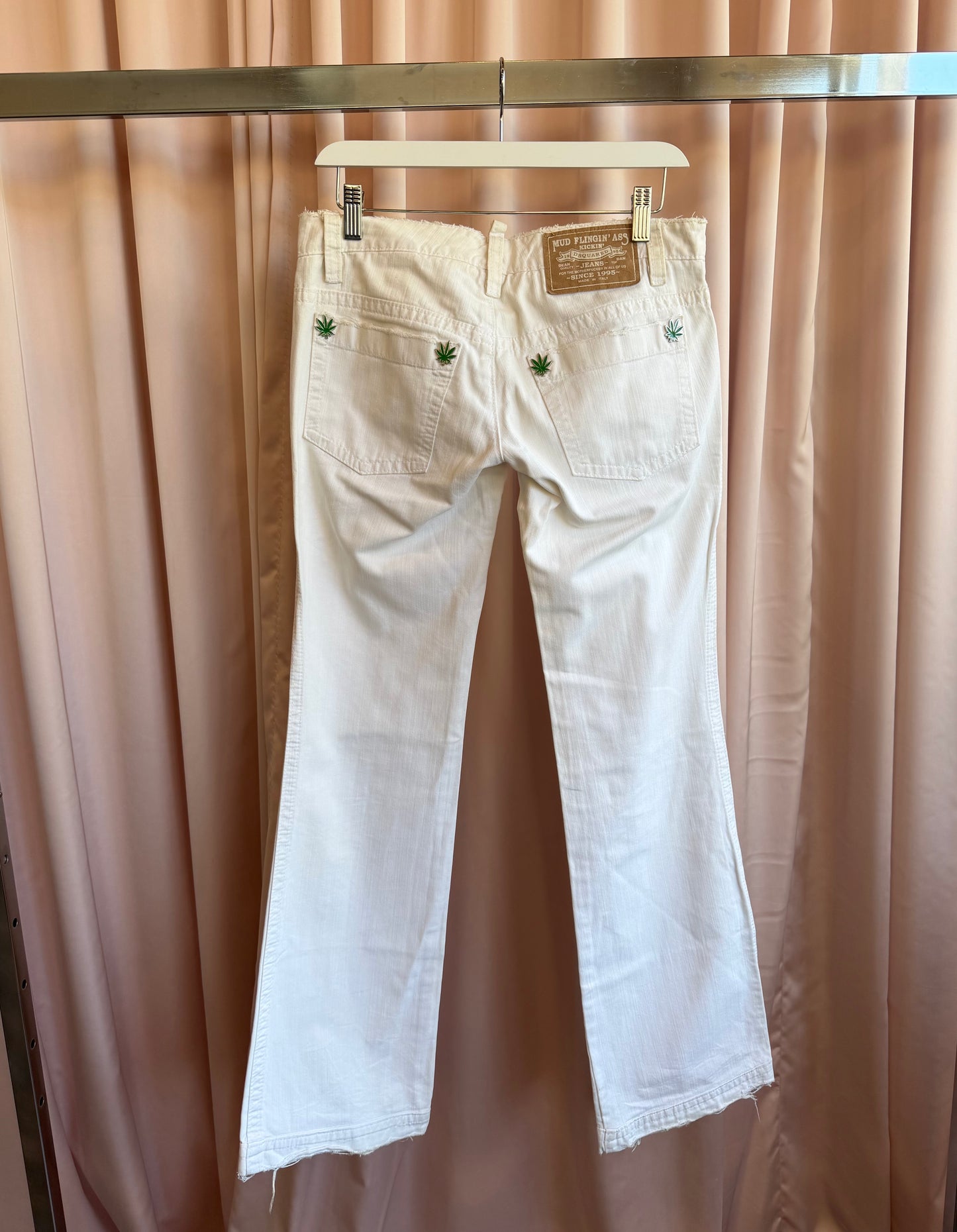 Dsquared2 Marijuana Leaf White Flare Jeans