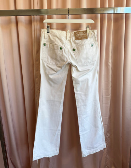 Dsquared2 Marijuana Leaf White Flare Jeans